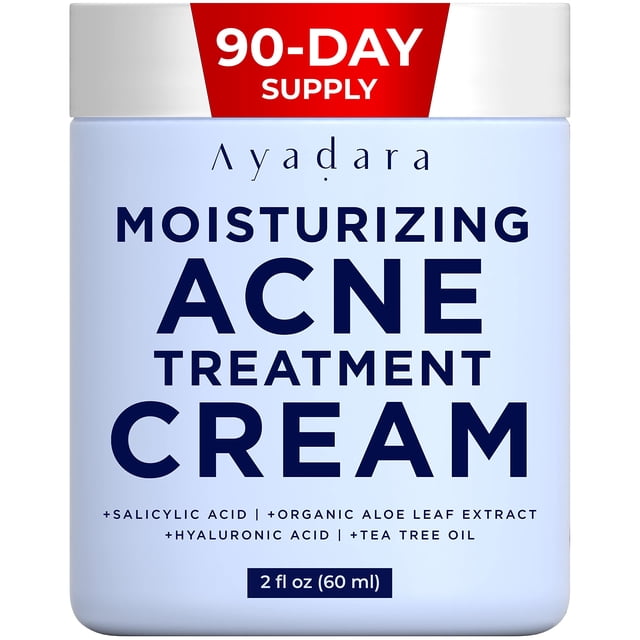 AYADARA Breakout Warrior Acne Cream Suministro de 90 días Hidratante para el acné para rostro y cuerpo Tratamiento del acné con ácido salicílico Hidratante facial para el acné para puntos negros graso