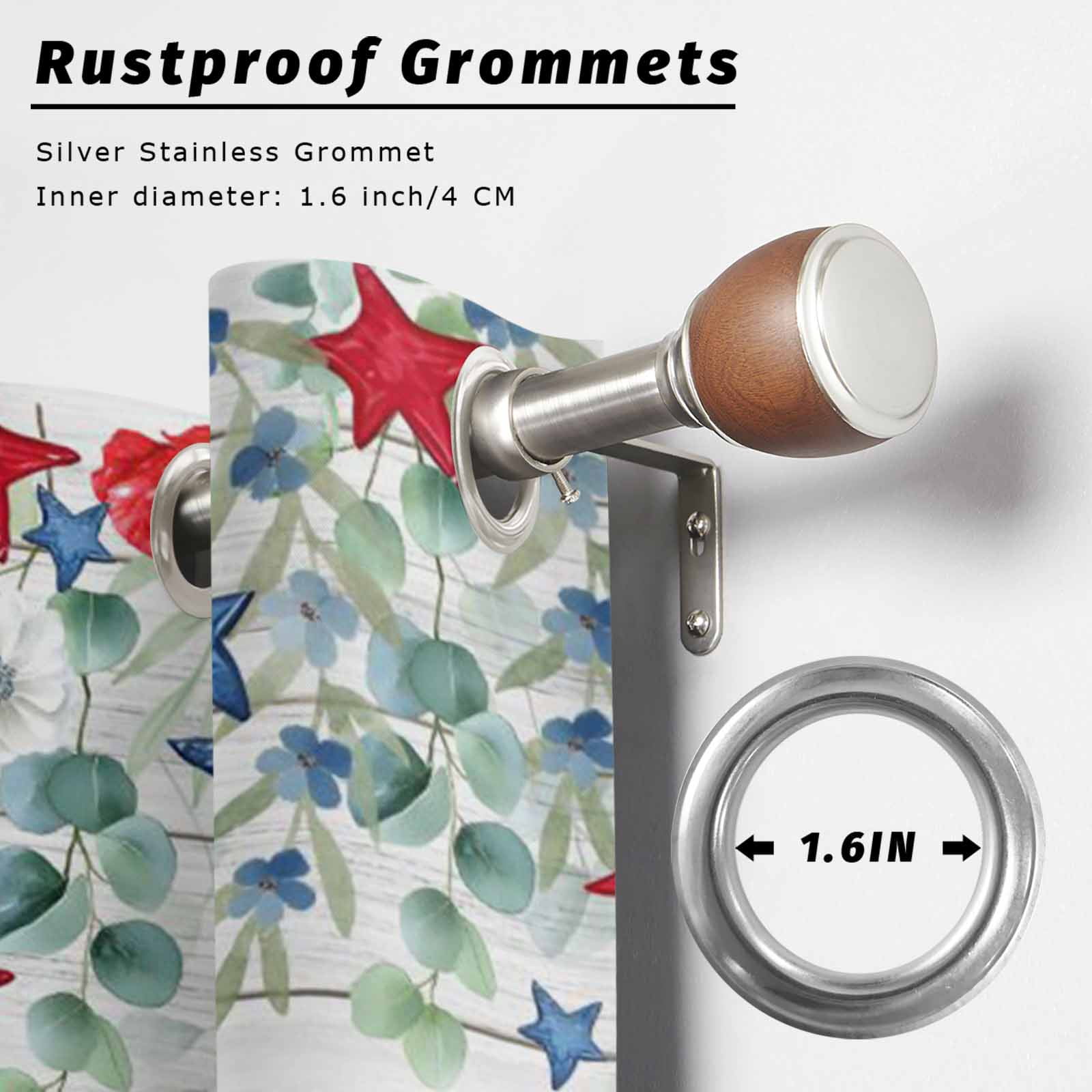 Independence Day Star Outdoor Curtains for Patio, Farm Red Blue White Star Green Leaf Flower Wood Grain Sunshade Privacy Drapes Grommet Waterproof Outside Curtains for Porch Balcony 54"x108", 1 Panel