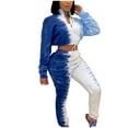 thumbnail image 2 of Itsame Sweatsuits 2pcs Sets for Womens Long Sleeved Sweatshirt and Pants Printed Tie Dyeing Stand-Up Collar Women Athletic Outfit Sets Blue Size L, 2 of 4