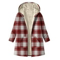thumbnail image 3 of Horkkom Plaid Jacket for Woman Thin Fleece Zip Up Jackets with Hood Pockets Long Sleeve Overcoats L, 3 of 8