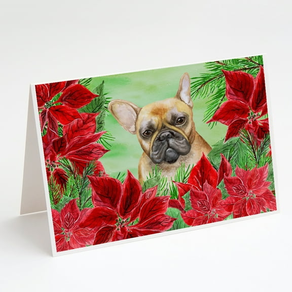 French Bulldog Poinsettas Greeting Cards and Envelopes Pack of 8
