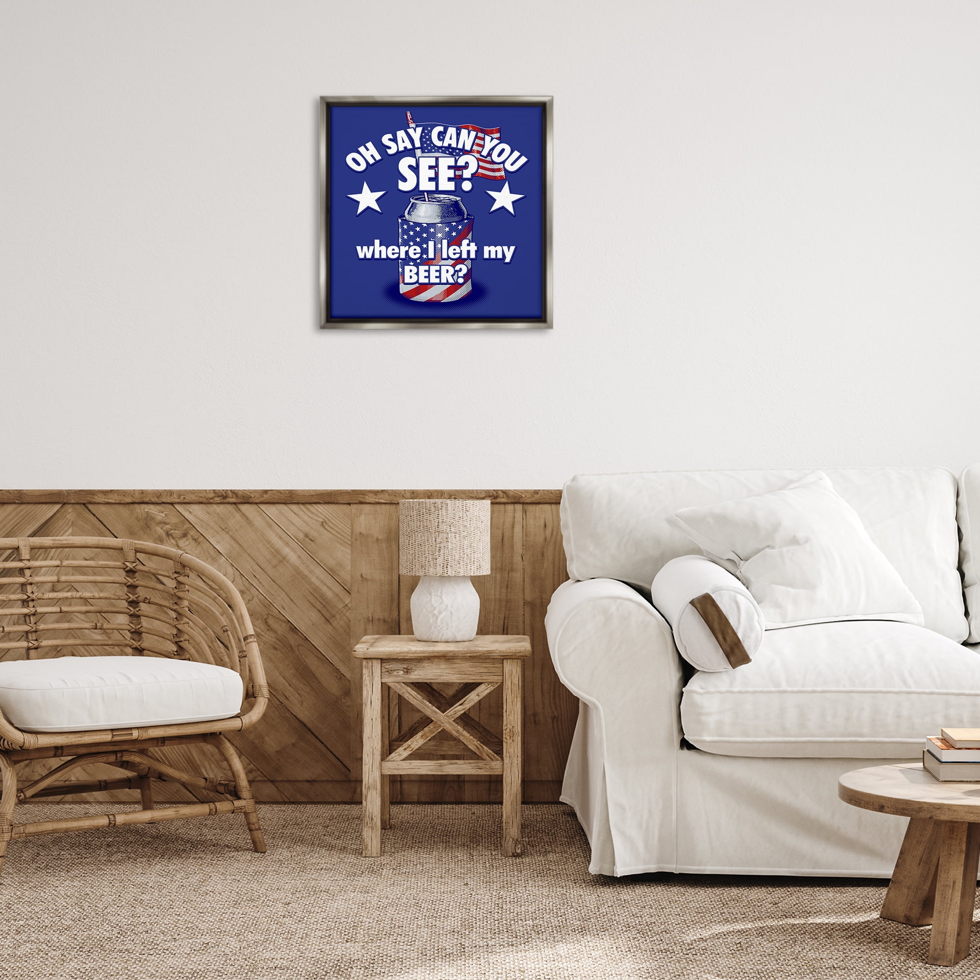Stupell Industries Funny Patriotic Beer Patriotic Painting Gray Floater Framed Canvas Art Print Wall Art, 25 x 25