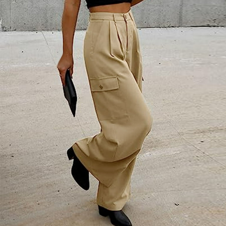 Angsuttc Black Cargo Pants Women Satin High Rise Trousers Combat