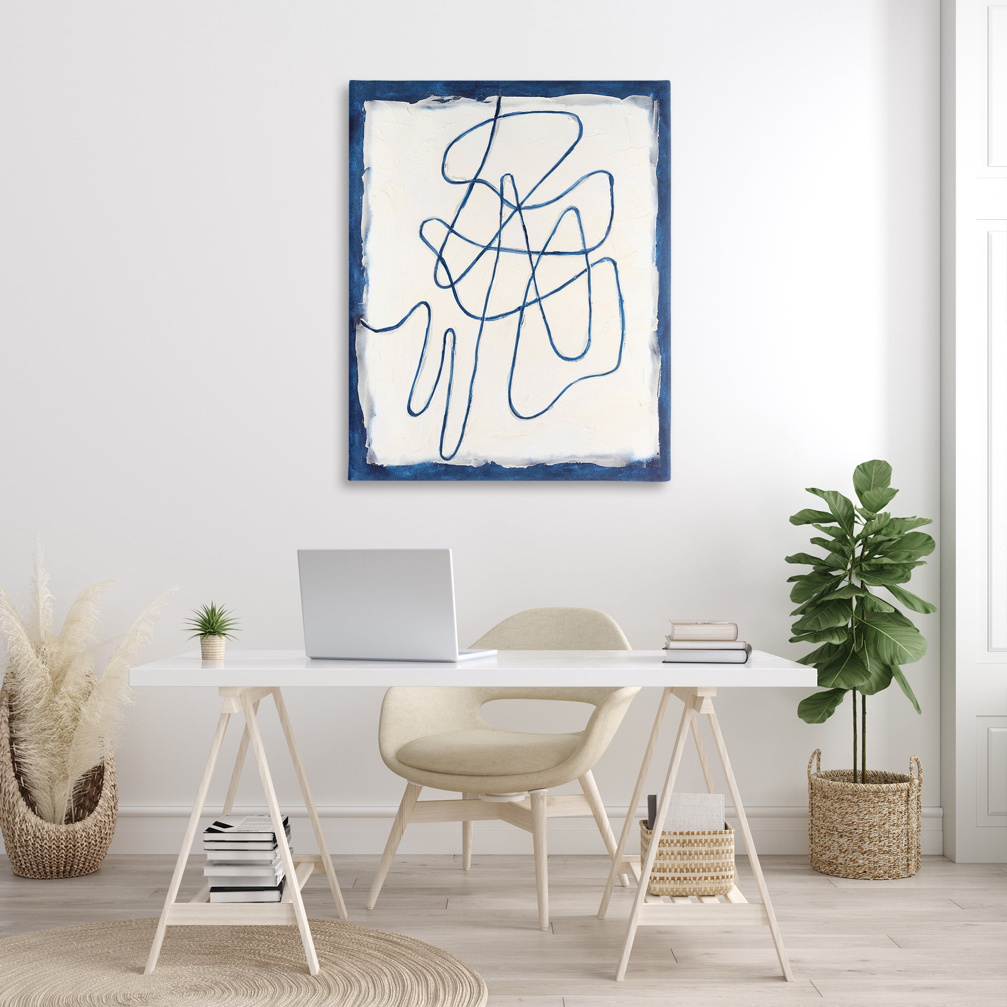 Stupell Industries Blue Line Abstraction Abstract Painting Gallery Wrapped Canvas Art Print Wall Art, 36 x 48