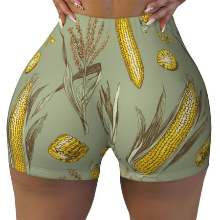Workout Shorts Women  Cartoon Corn and Wheat Biker Shorts for Women Running Gym Spandex Shorts Tummy Control