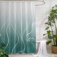 thumbnail image 2 of Xipuska Turquoise Geometric Shower Curtain - Water Repellent Fabric Shower Curtains Washable, Modern White Stripe Distortion Art Decorative Polyester Cloth Bathroom Curtains Modern Bath Decor 66"x72", 2 of 6