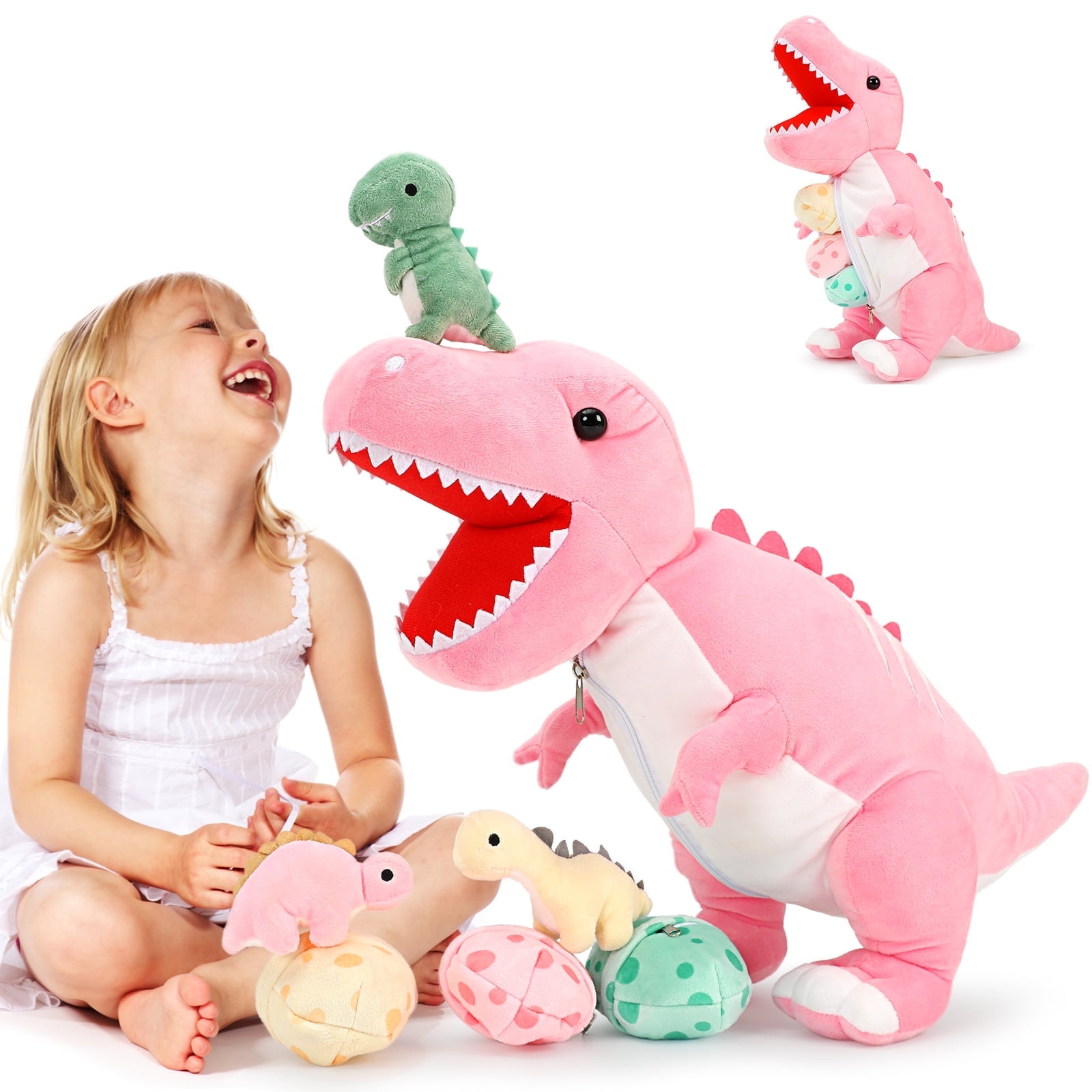 MorisMos 23.6" Stuffed Dinosaur Toy Mommy Dinosaur Plush with 3 Baby Stuffed Dinosaur Toys