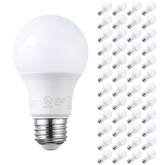 48 Pack A19 LED Light Bulbs 60W Equivalent, UL Listed, Dimmable, 5000K Daylight, E26 Standard Base, Flicker Free