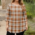 thumbnail image 3 of TQWQT Plus Size Plaid Tunic for Women 3/4 Sleeve Flowy High-Low Hem Shirt Ideal for Work Layering Jeans Leggings Daily Wear 3XL, 3 of 5