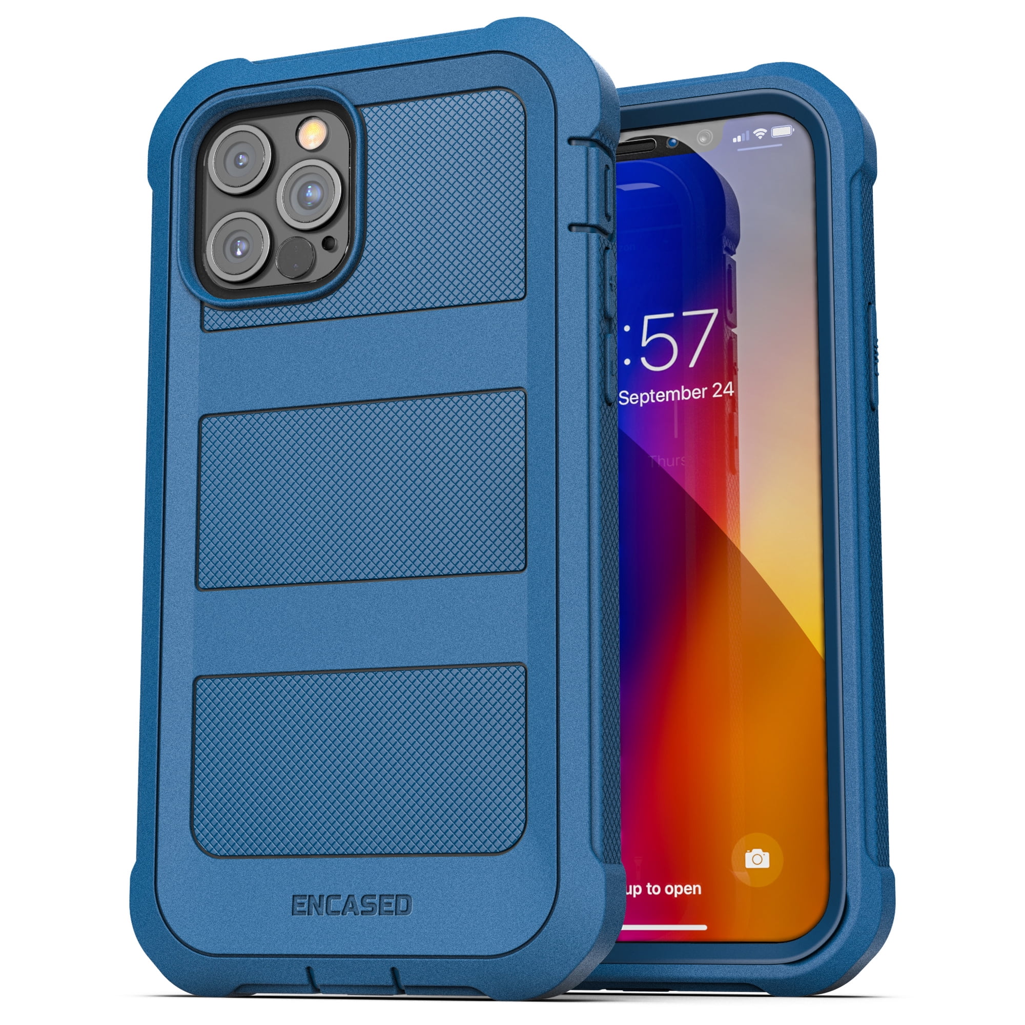 Encased Apple iPhone 12 Pro Case with Screen Protector (Falcon Armor) Protective Full Body Cover with Built-In Screen Protector - Navy Blue