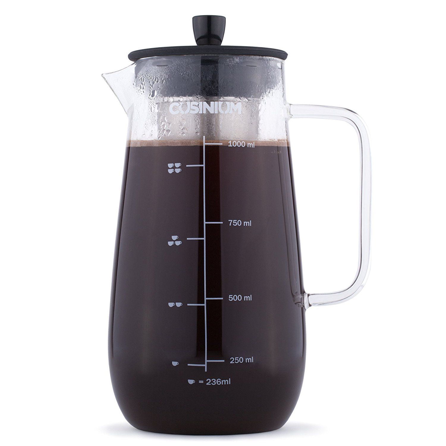 Includes Scoop & Clip Spoon Cold Brew Iced Coffee Maker Glass Coffee Carafe Fruit infuser pitcher 1 Quart Iced Brewed Tea Maker 
