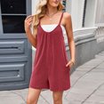thumbnail image 4 of Womens Casual Rompers Sleeveless Crew Neck Spaghetti Strap Wide Leg Shorts Jumpsuits Overalls With Pockets, 4 of 7