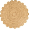 thumbnail image 1 of Indian Handwoven Braided Natural Jute Scalloped Round Rug, Bedroom, Entryways, Dining Room, Hallways, Kids' Rooms, Size - (3' Round), 1 of 3