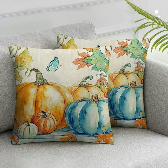 Acheng Fall Pumpkin Pillows Decorative Throw Pillows,Outdoor Thanksgiving Decorations Lumbar Pillow Covers,Autumn Harvest Pillow Cases for Farmhouse Couch Fall Decor,Set of 2 White