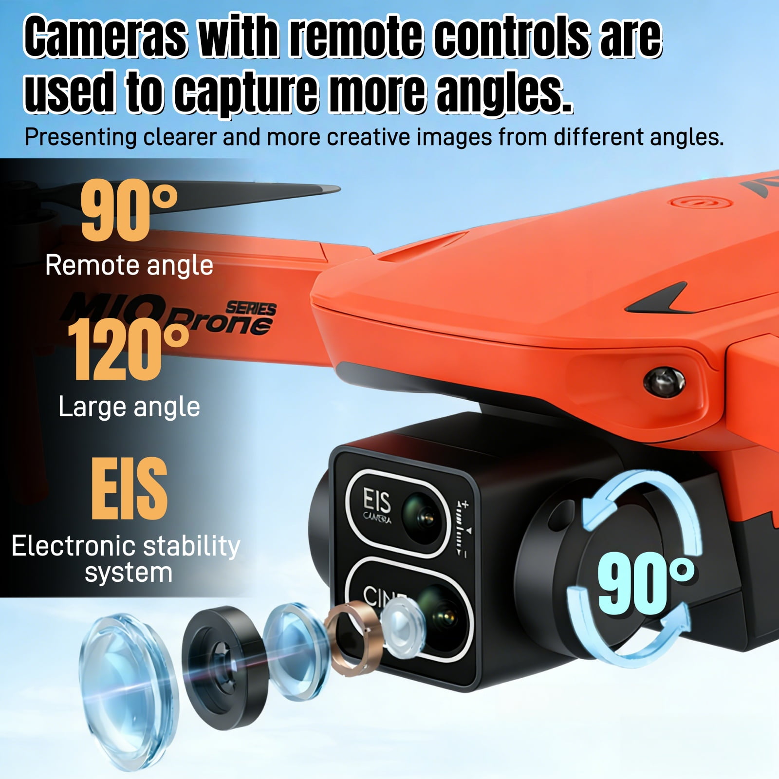 Foldable Dual-Camera Drone with Brushless Motor, Optical Flow Positioning, 4K HD FPV, Long Flight Time with 2 Batteries, Remote Control – Orange.