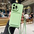 thumbnail image 1 of Crossbody Lanyard Solid Color Card Bag Case For iphone 15 14 13 12 Mini 11 Pro Max Plus XS X XR Shockproof Silicone Back Cover Light Green For iphone 14 Pro, 1 of 6