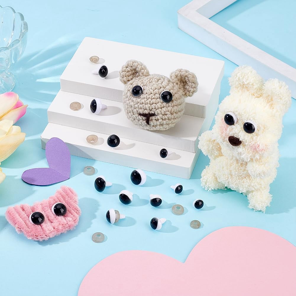 PH 80pcs 4 Sizes Safety Eyes for Crochet 10/12/14/16mm Crochet Eyes Amigurumi Eyes Stuffed Animal Eyes Large Craft Eyes with Washers for Puppet Bear Teddy Bunny DIY Arts Crafts Making Black DIY