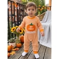 thumbnail image 4 of BemeyourBBs Newborn Baby Boy Girl My First Halloween Outfit Infant Baby Girls Boys Fall Clothes Waffled Stripes Romper Pumpkin Embroidered Long Sleeve Jumpsuit  Playsuit, 4 of 9