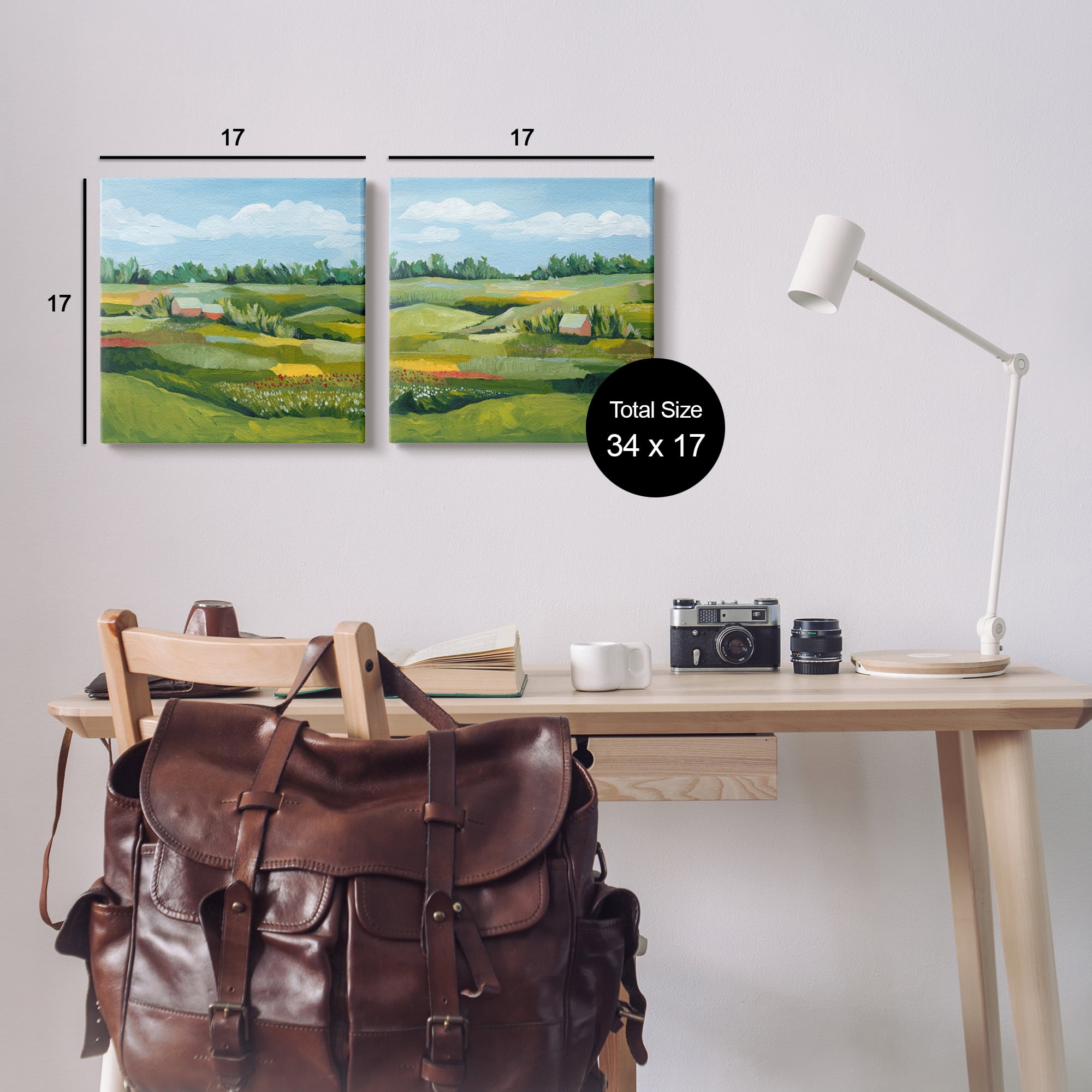 Stupell Rural Country Farm Pastures Landscape Painting Gallery Wrapped Canvas Print Wall Art, Set of 2
