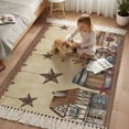 thumbnail image 6 of Kitchen Runner Rugs, Country Star Farm House Barrel 3'x5' Throw Rug with Tassels, Berry Retro Wooden Washable Soft Floor Carpet Runner for Hallway Bedroom Bathroom Laundry Room, 6 of 9