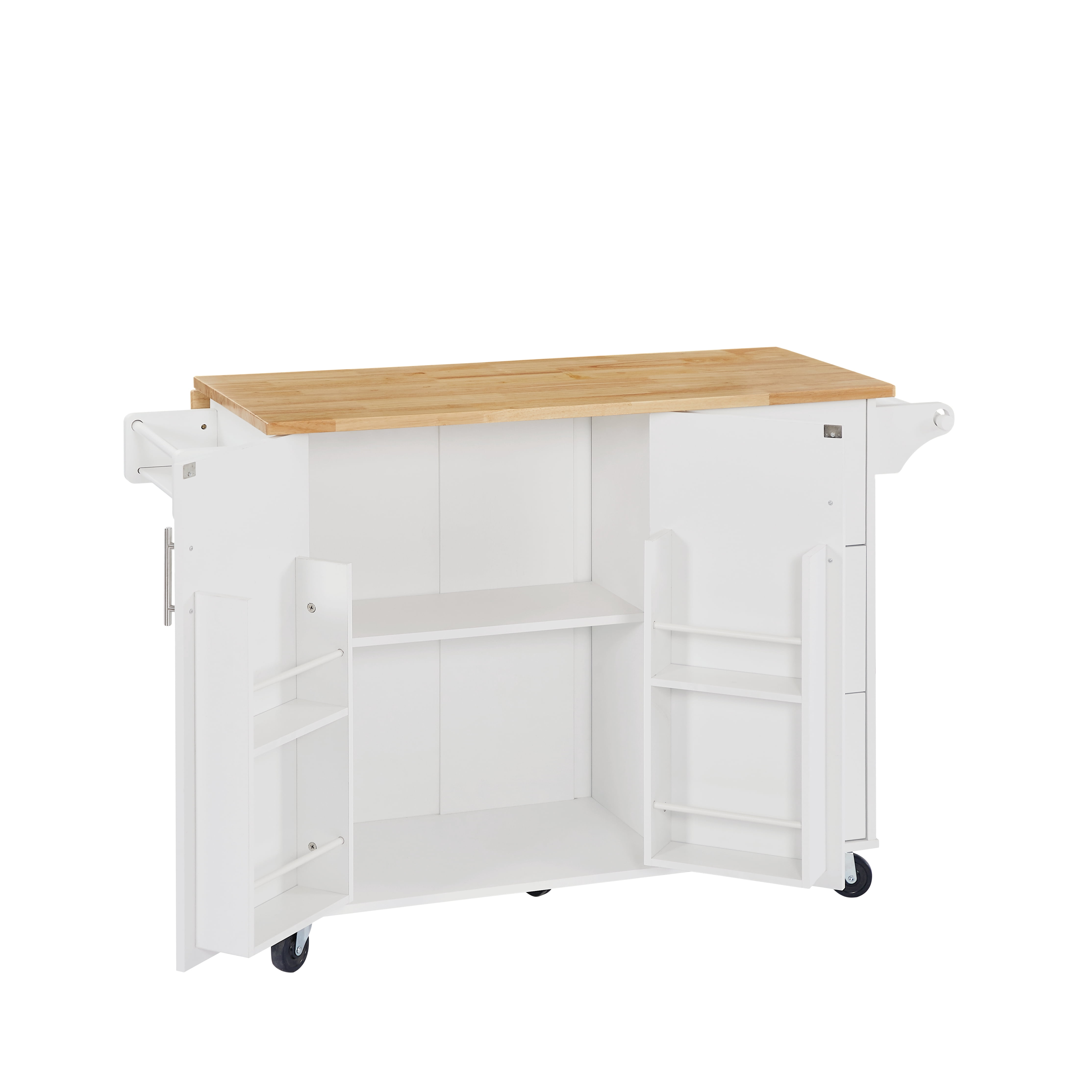Homy Casa Multi-Purpose Rolling Utility Cart with Solid Wood Top, 3 Drawers, and Cabinet Storage