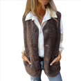 thumbnail image 3 of Chalecos de Forro con Cuello en V para Mujer, Chaquetas de Felpa con Botones, Sin Mangas, con Bolsillos. Color Café XL, 3 of 6