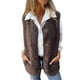 thumbnail image 3 of Chalecos de Forro con Cuello en V para Mujer, Chaquetas de Felpa con Botones, Sin Mangas, con Bolsillos. Color Café XXXL, 3 of 6