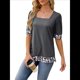thumbnail image 2 of Camiseta de Verano para Mujer, Estilo Casual, de Corta y Cuello Cuadrado, Holgada, con Estampado de Vaca y Bloques de Color. Gris Oscuro S, 2 of 9
