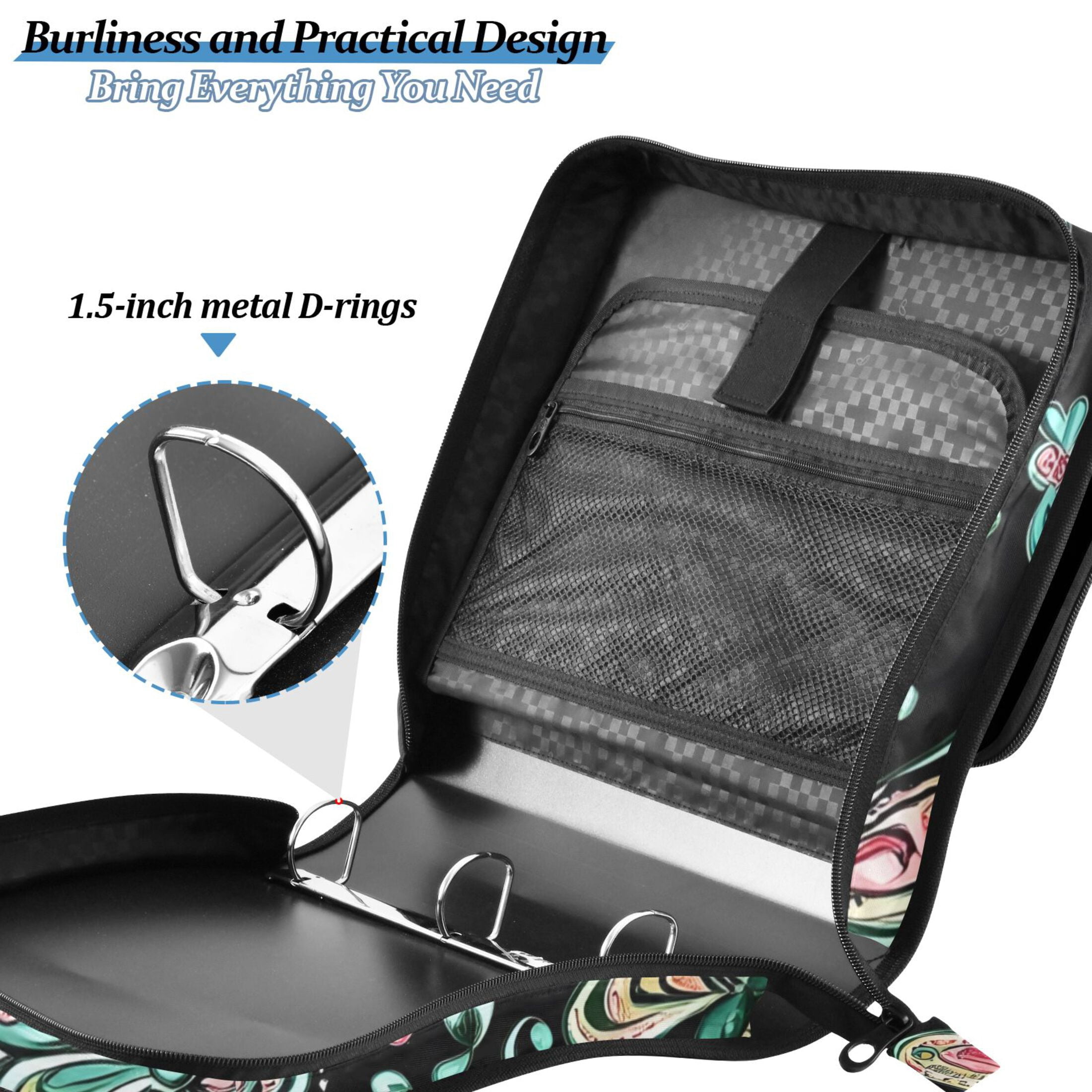 ALAZA Zipper Binder Green Butterfly Pattern 3 Ring Trapper Keeper File Folder Organizer Bag