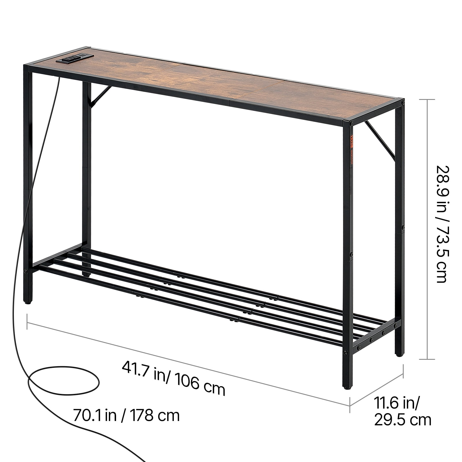 VEVOR Narrow Console Table, 41.7" Behind Couch Table with Power Outlets, 2-Tier Long Entryway Table, Sofa Table with Metal Frame and Charge Station, for Entryway, Hallway, Living Room