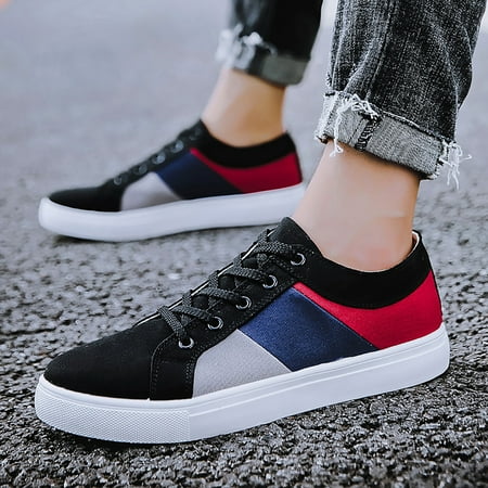 

ZTTD Men Low Top Color Matching Canvas Walking Shoes Lace Up Fashion Sneakers Casual Shoes