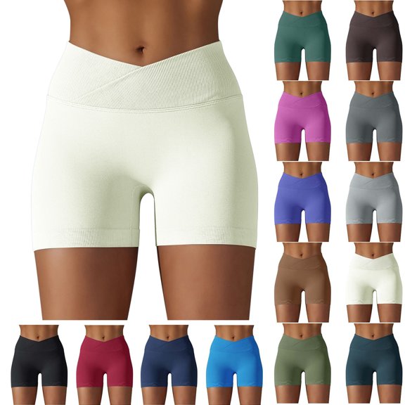 Womens Gym Workout Shorts Women Sport Casual Solid Full Casual Yoga Shorts Pants White S