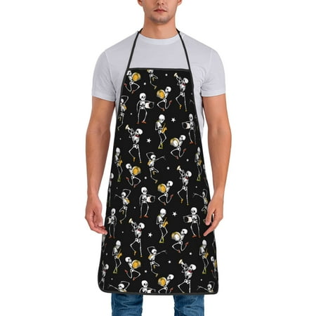

Zeuib Playing Music Skeletons Print Unisex Waterproof Aprons Cooking Aprons for Kitchen Gardening and Salon Water & Oil Resistant