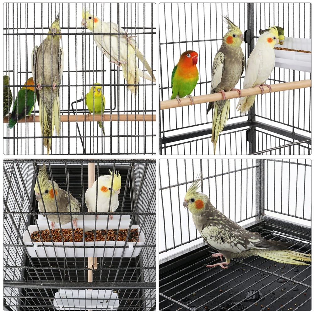 Alden Design Metal 52" Large Rolling Bird Cage with 3 Perches and 4 Feeders, Black