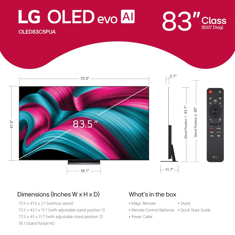 LG 83" C5 Series OLED evo AI 4K Smart 25 TV, OLED83C5PUA color options