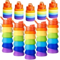 RKXQT 5 Pcs Collapsible Water Bottles 16 oz Portable Foldable Water Bottles Silicone Leak Proof Travel Water Bottle Reusable Sports Water Bottle with Metal Clip for Camping Hiking Travel (Rainbow)