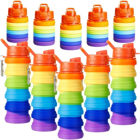 RKXQT 5 Pcs Collapsible Water Bottles 16 oz Portable Foldable Water Bottles Silicone Leak Proof Travel Water Bottle Reusable Sports Water Bottle with Metal Clip for Camping Hiking Travel (Rainbow)