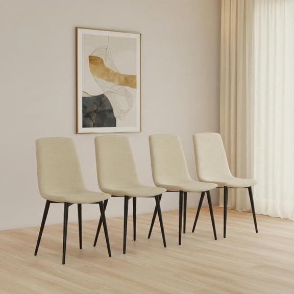 CasaGlajore Set of 4 Modern Upholstered Dining Chairs with Linen Cushion & Black Metal Legs, Mid-Century Modern Design for Kitchen or Dining Room