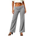 thumbnail image 6 of Fold Over Yoga Pants For Women Wide Leg High Waist Gym Stretch Fall Lounge Gaucho Pants | Breathable High Waistband Tummy Control Workout Pants Light Gray 3XL, 6 of 7