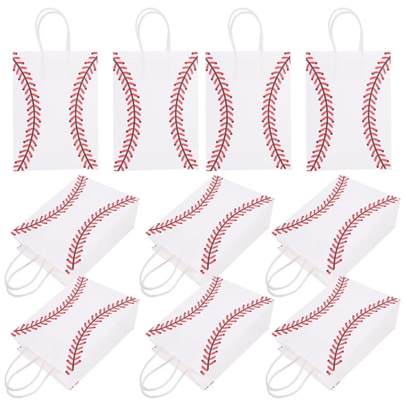 ETEREAUTY 12Pcs White Paper Baseball Bags with Handles Durable Reusable for Storage