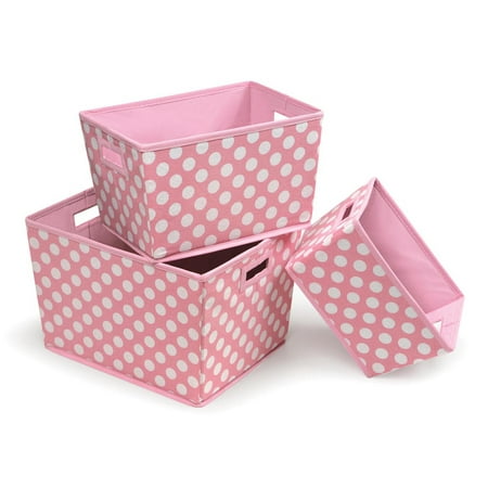 Badger Basket Nesting Trapezoid Three Basket Set, Pink Polka Dots, Includes Pad
