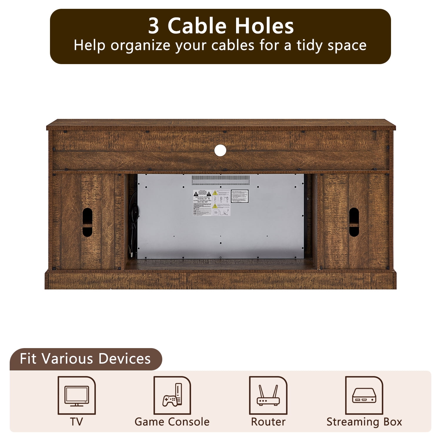 KeyWhat Farmhouse Fireplace TV Stand for TVs up to 80", 37" Electric Fireplace & Barn Door