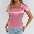 thumbnail image 2 of Kaemgyyd Satin Tops for Women Elegant Short Sleeve Silk Shirts Comfortable Solid Color Crewneck Work Tunic Blouses, 2 of 7