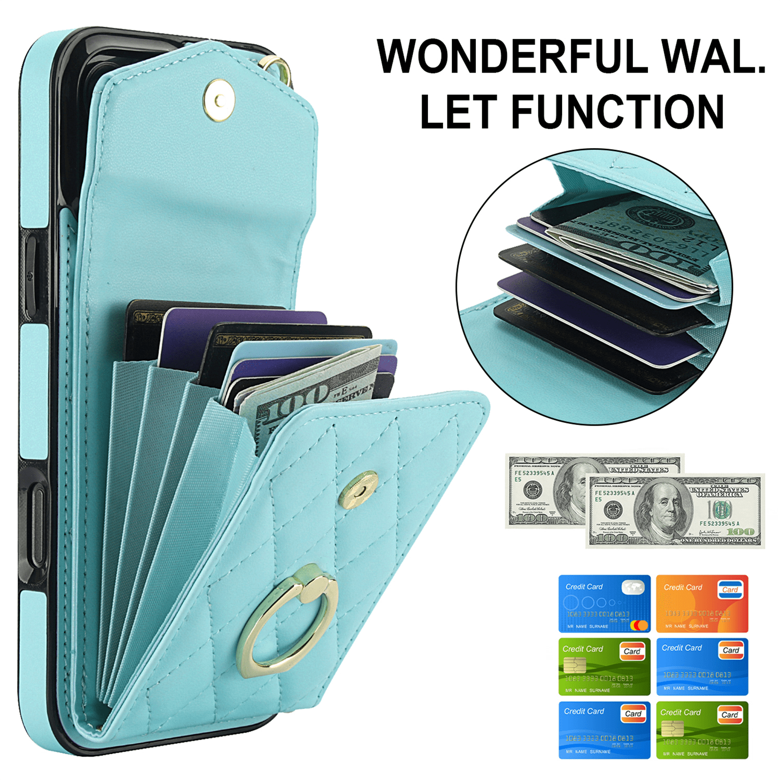 Asuwish Wallet RFID Blocking PU Leather Cell Phone Case with Tempered Glass Screen Protector, Wrist Strap for iPhone 16 Pro, Teal