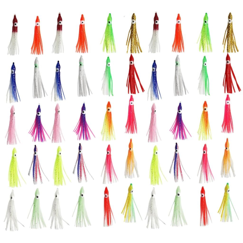 Youthyao 50Pcs Fishing Baits Glow Baits Artificial Baits Trolling Skirt Lures Soft Fishing Lures Fishing Tackle