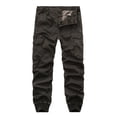 thumbnail image 5 of UDIYO Men Cargo Pants Solid Color Zipper Fly Multi Pockets Drawstring Elastic Waist Streetwear Bottoms Ankle Tied Trousers for Working, 5 of 7