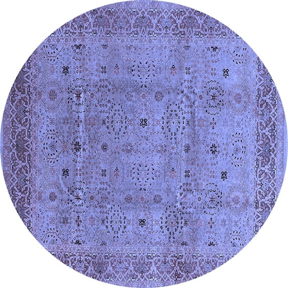 Ahgly Company Machine Washable Indoor Round Oriental Blue Industrial Area Rugs, 8' Round