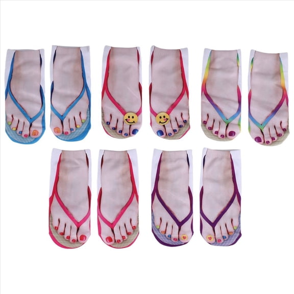 5 Pair Flip Flop Socks 3D Pattern Manicure Print Funny Hidden Comfort Running Women Personalized Low Cut Ankle