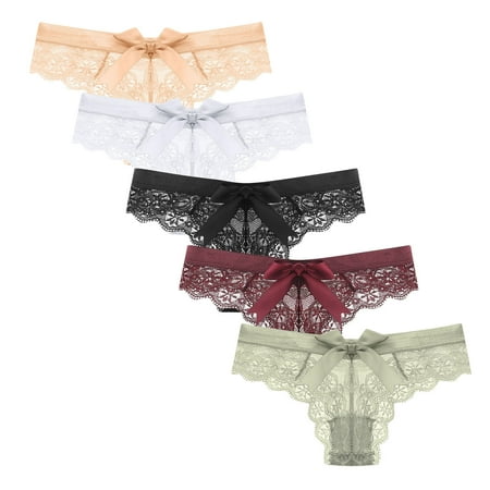 

Boxer Briefs For Women Underwear Women Lace Bow Bikini Panties Pearl Silky Comfy Lace Brife Transparent Lace Cutout Thong Low Waist Color L
