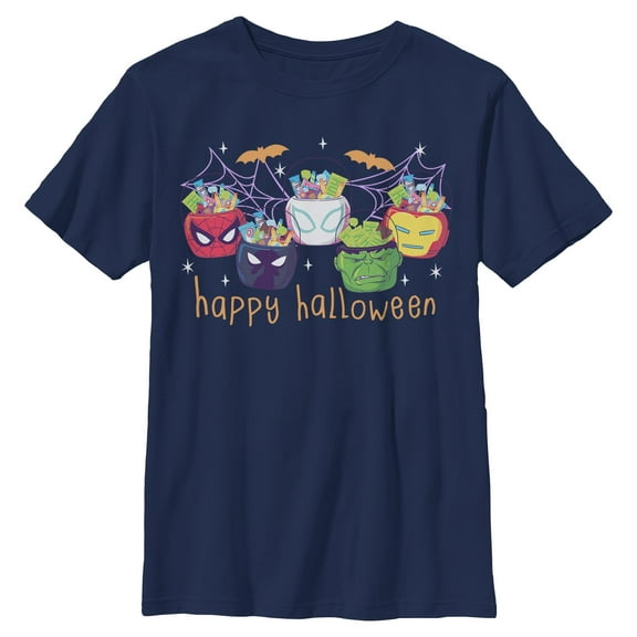 Boys Marvel Happy Halloween Super Heroes Candy Bucket T Shirt